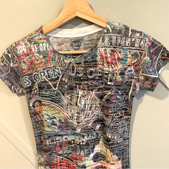 USTA US Open Collage Blackout Black Burnout Print Short Sleeve T-Shirt Size S - Picture 2 of 8